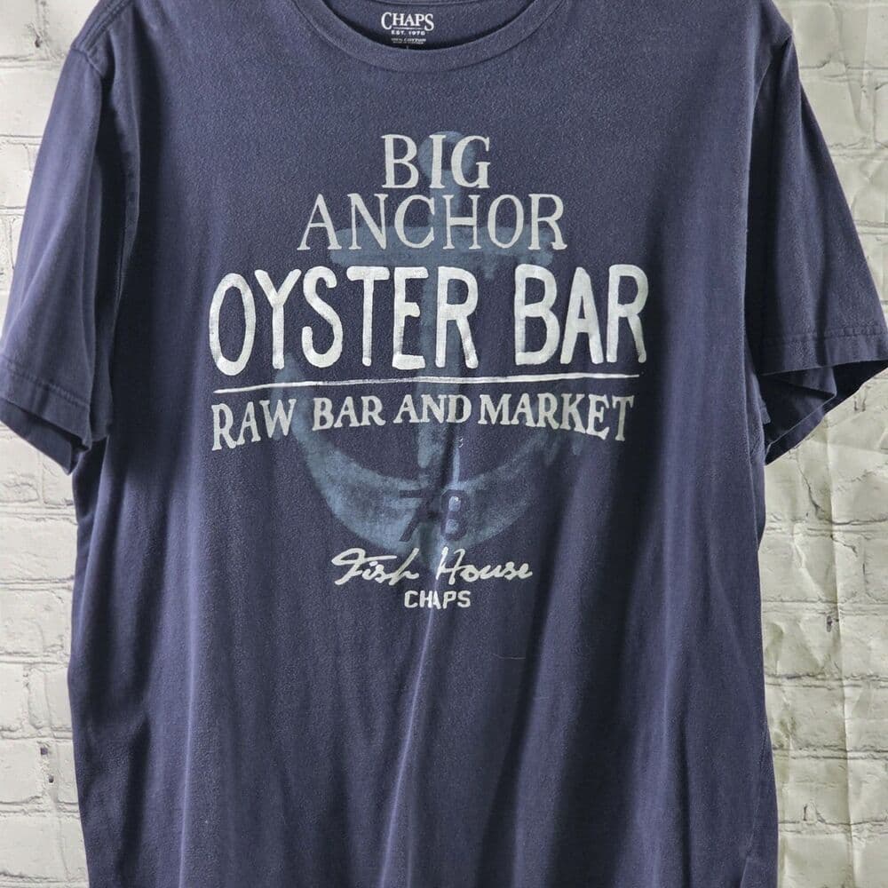 Chap Men's Large Blue " Oyster Bar "l Graphic Print Short Sleeve T-Shirt