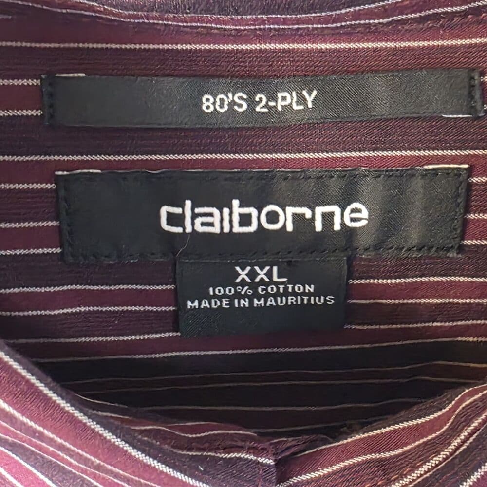 Claiborne Men’s XXL Purple 80's‎ 2-Ply Striped Button Up Shirt - Thumbnail 2