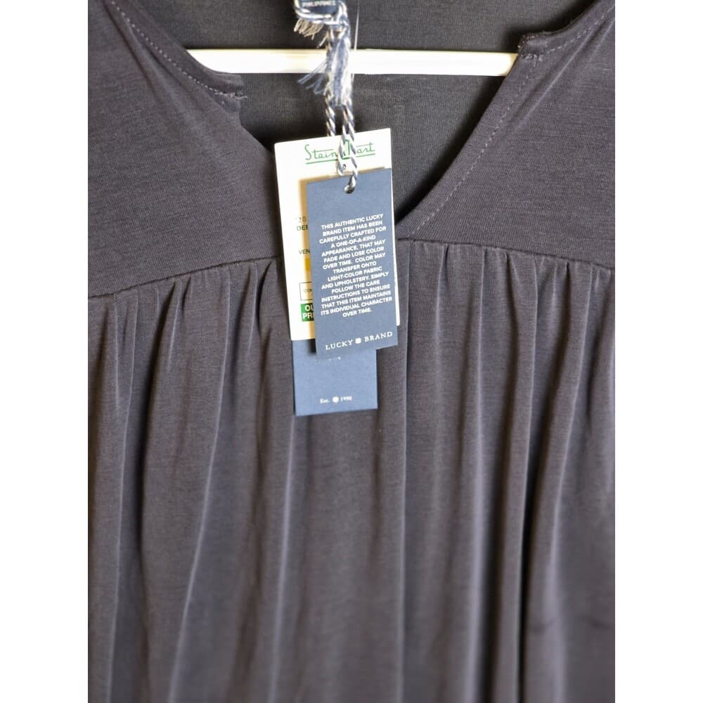 NWT Lucky Brand‎ Women's Size S/P Black Linen Blend Embroidered 3/4 Sleeve Top - Thumbnail 7