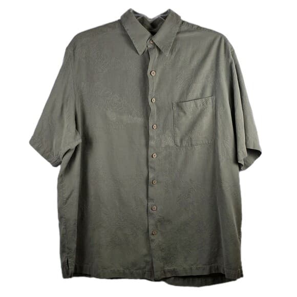 Caribbean Joe Men's XLT Silk Blend Olive Green Palm Short Sleeve Shirt - Thumbnail 13