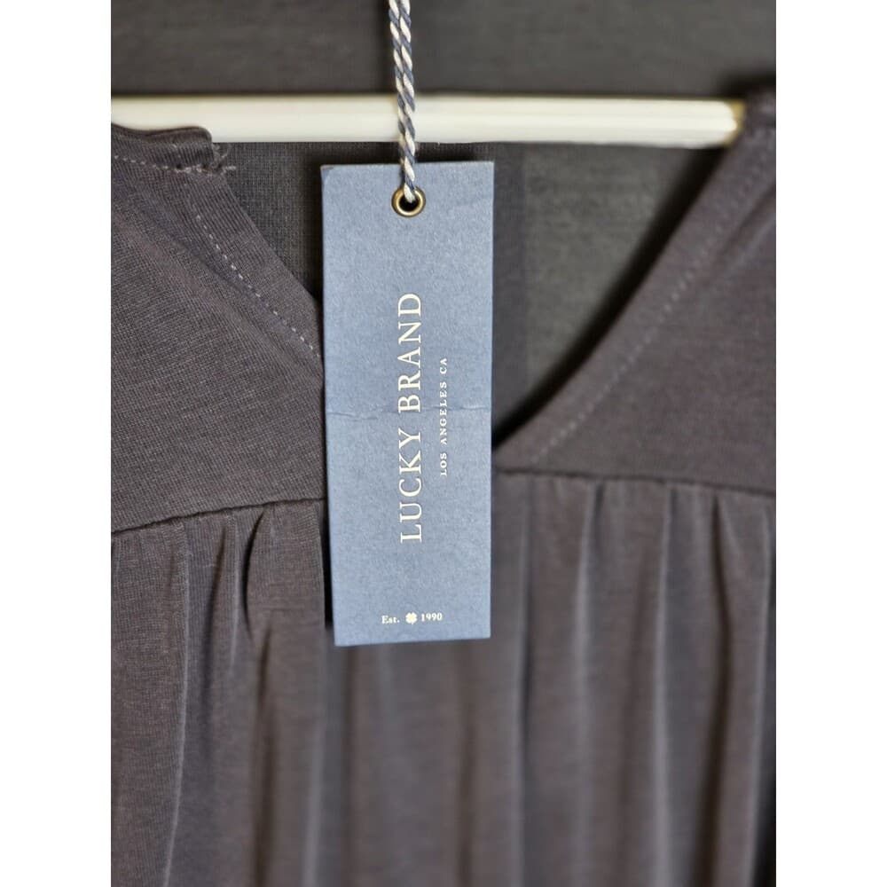 NWT Lucky Brand‎ Women's Size S/P Black Linen Blend Embroidered 3/4 Sleeve Top - Thumbnail 3