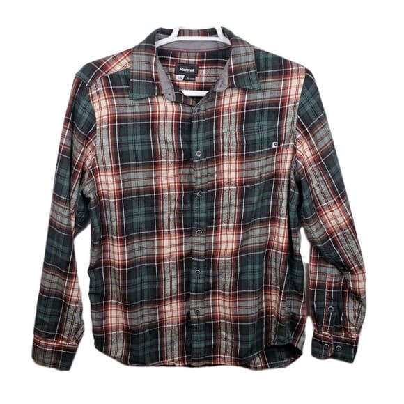 Marmot Men’s Large Green Plaid Flannel‎ Long Sleeve Button Up Shirt - Thumbnail 11