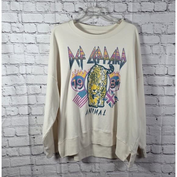 Def Leppard Women's XL Beige 80s Rock Concert Sweatshirt - Thumbnail 8