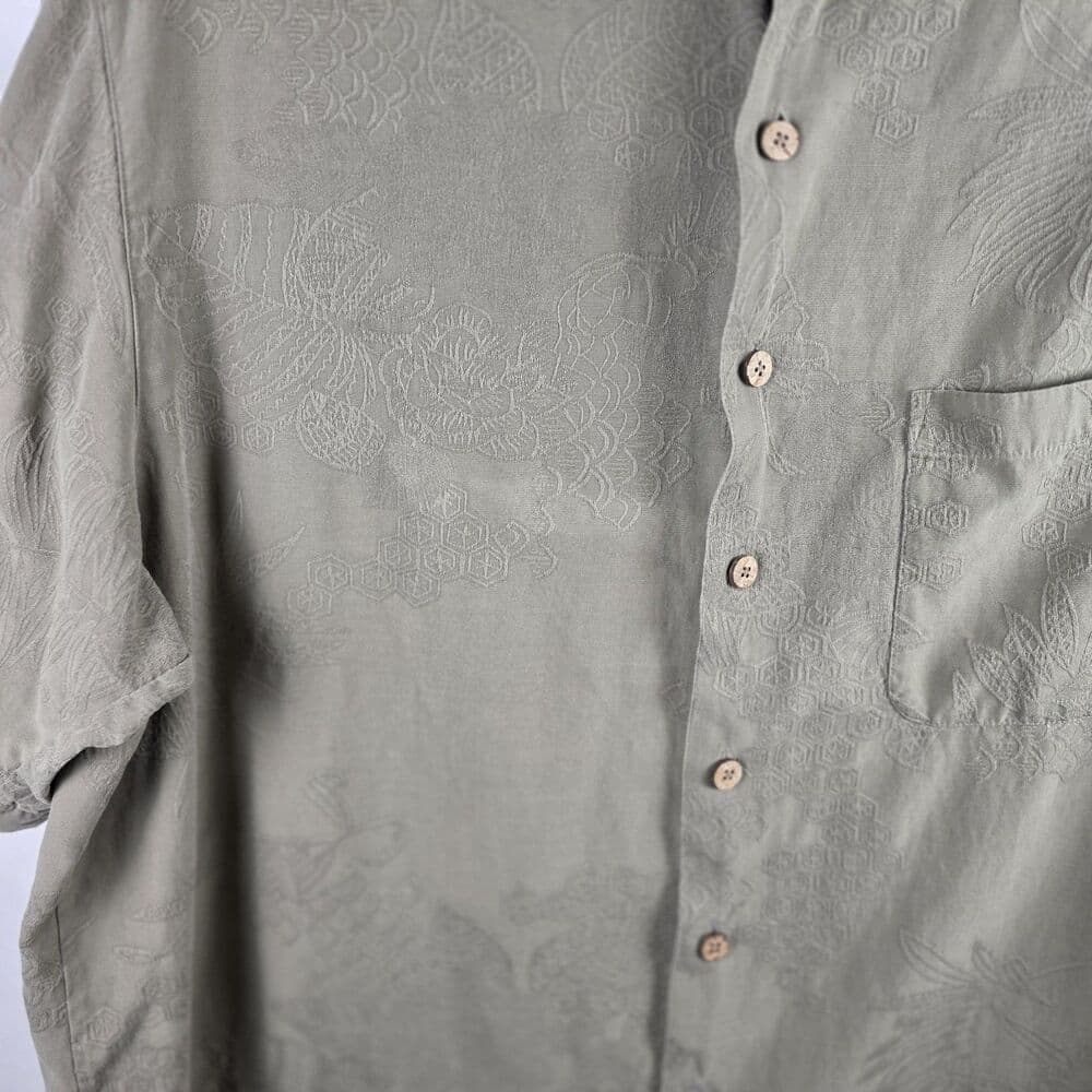 Caribbean Joe Men's XLT Silk Blend Olive Green Palm Short Sleeve Shirt - Thumbnail 2