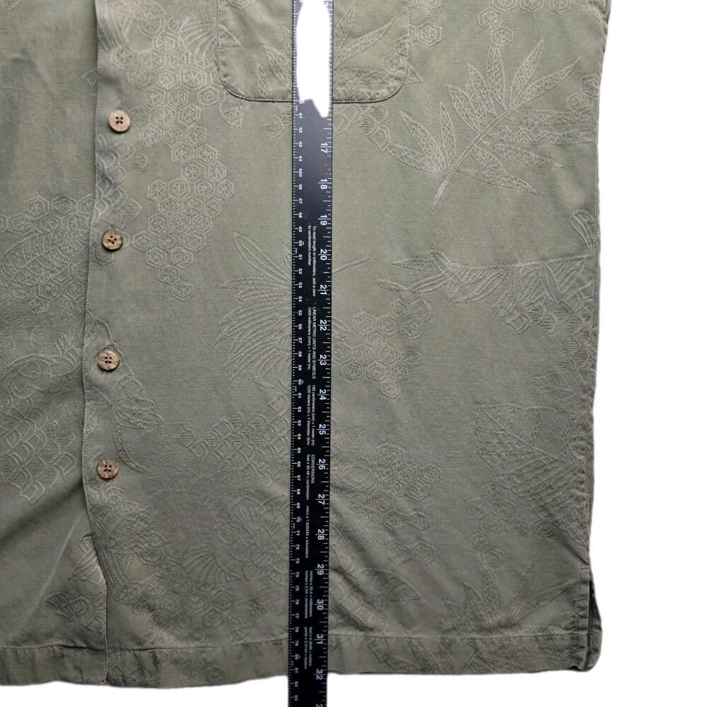 Caribbean Joe Men's XLT Silk Blend Olive Green Palm Short Sleeve Shirt - Thumbnail 8