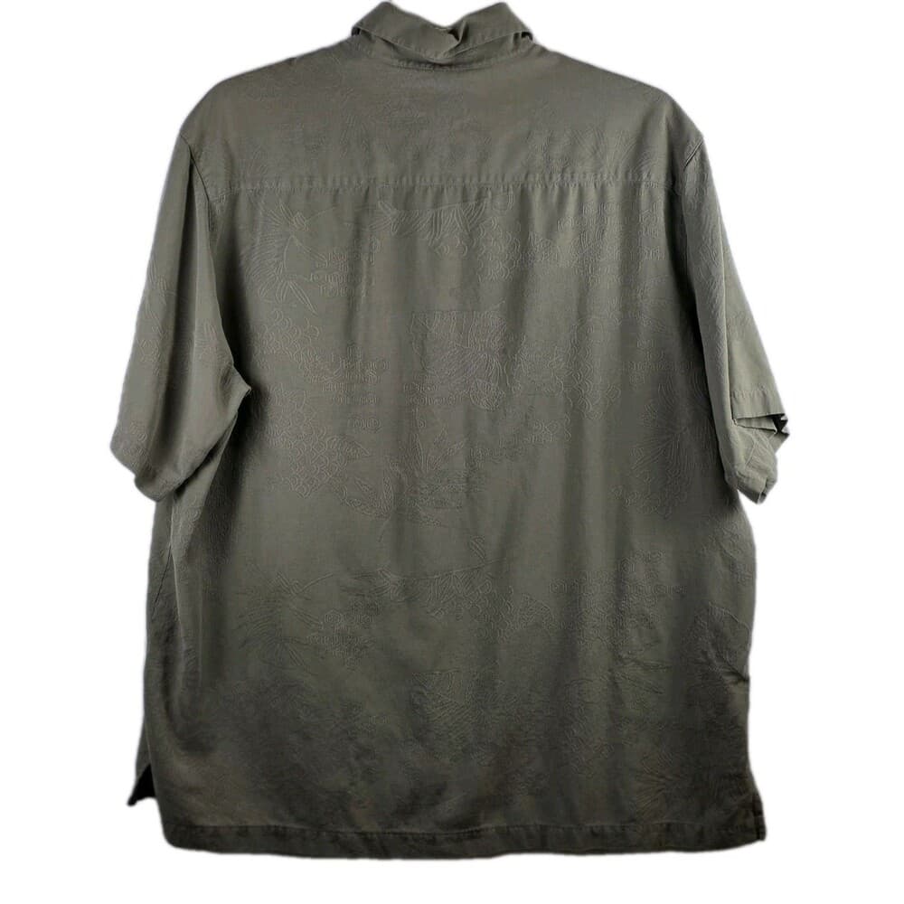 Caribbean Joe Men's XLT Silk Blend Olive Green Palm Short Sleeve Shirt - Thumbnail 7