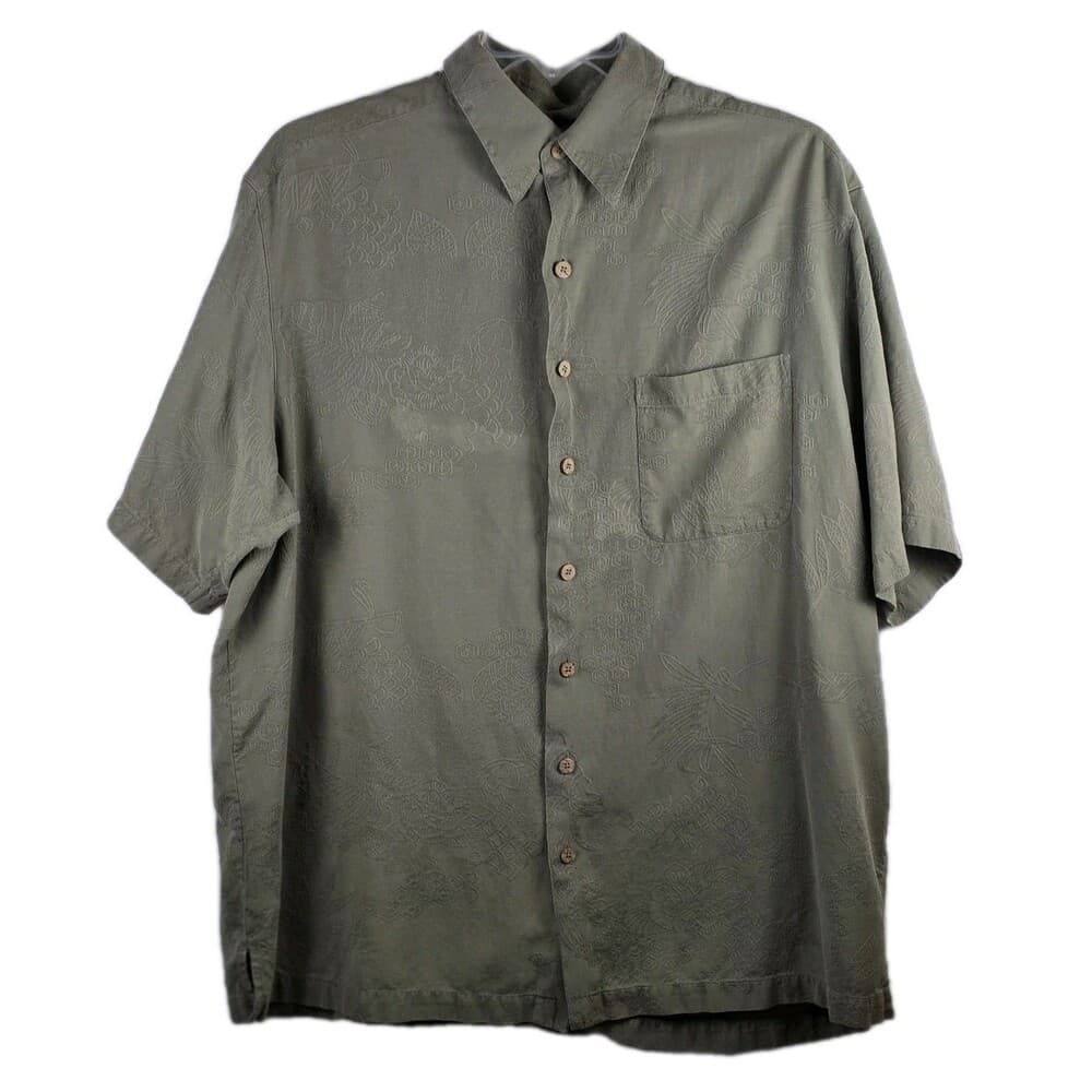 Caribbean Joe Men's XLT Silk Blend Olive Green Palm Short Sleeve Shirt - Thumbnail 12