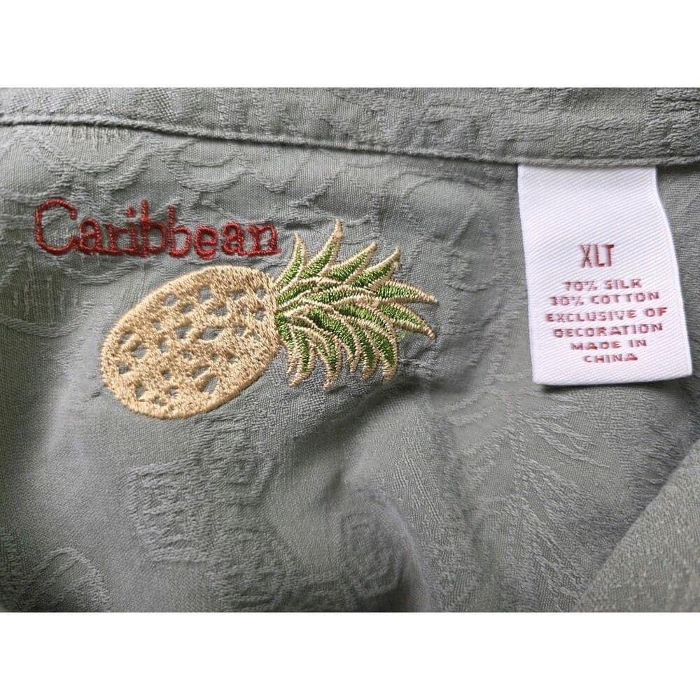 Caribbean Joe Men's XLT Silk Blend Olive Green Palm Short Sleeve Shirt - Thumbnail 3