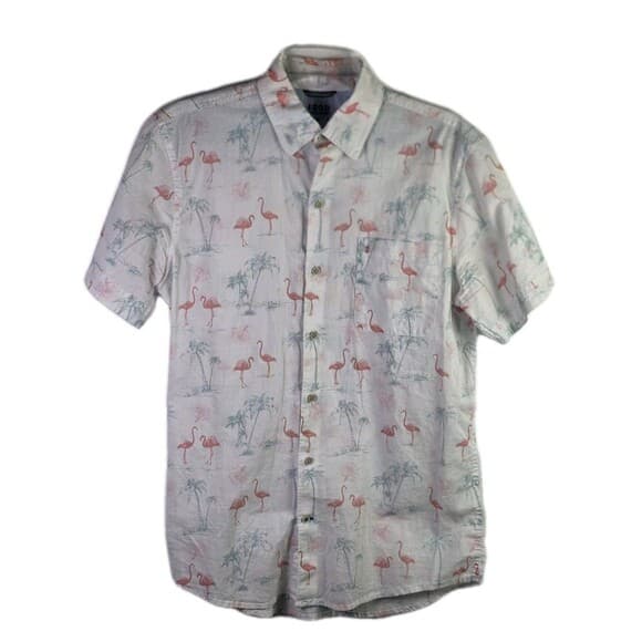 Izod Saltwater Men's Medium Flamingo Print Short Sleeve Shirt - Thumbnail 13