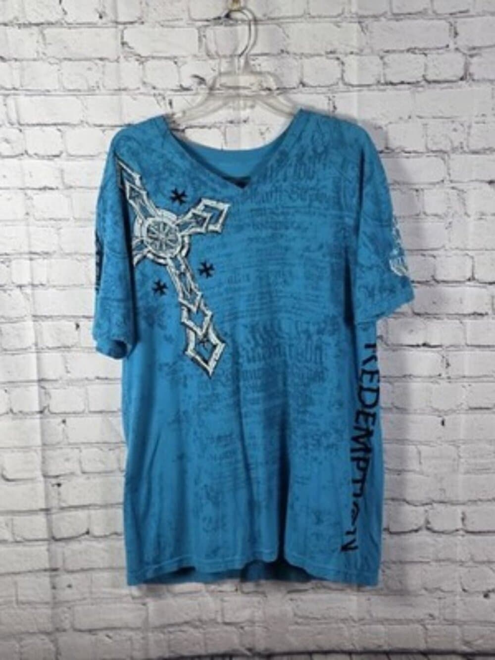 Y2K Raw State Men's Large Blue "Redemption" Grunge Punk Shirt - Thumbnail 11