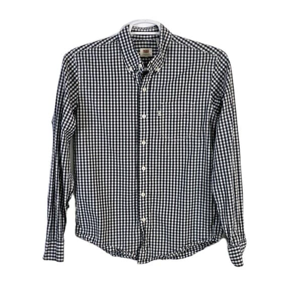 Levi's Men's Medium Black & White Check‎ Long Sleeve Button Down Shirt - Thumbnail 8