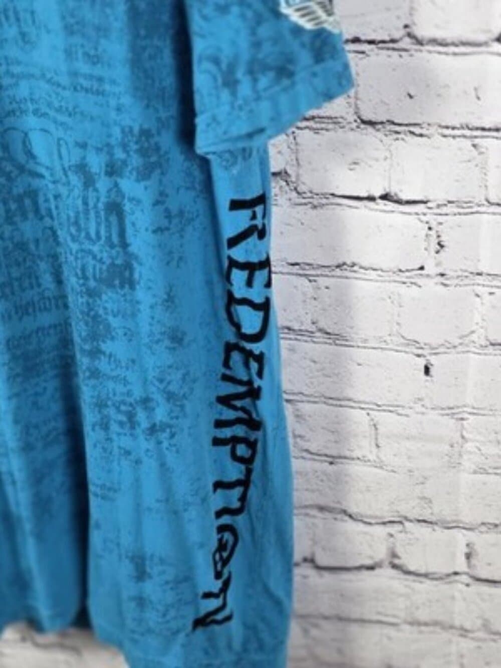 Y2K Raw State Men's Large Blue "Redemption" Grunge Punk Shirt - Thumbnail 2