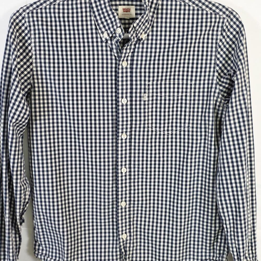 Levi's Men's Medium Black & White Check‎ Long Sleeve Button Down Shirt - Thumbnail 2