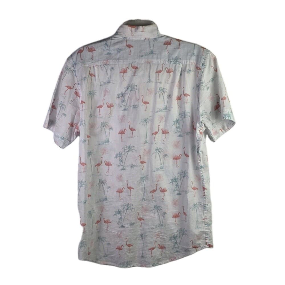 Izod Saltwater Men's Medium Flamingo Print Short Sleeve Shirt - Thumbnail 6