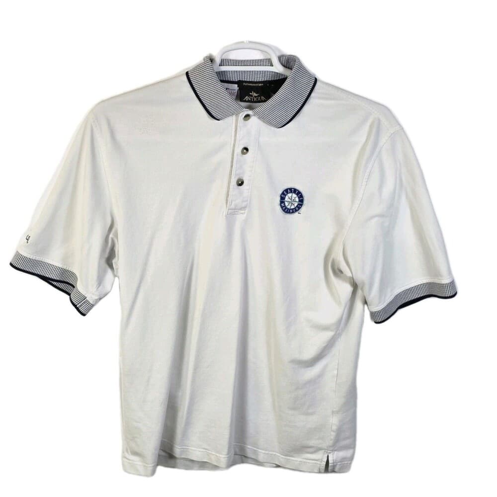 MLB Antigua Mens Medium White Seattle Mariners Baseball‎ Polo Shirt - Thumbnail 8
