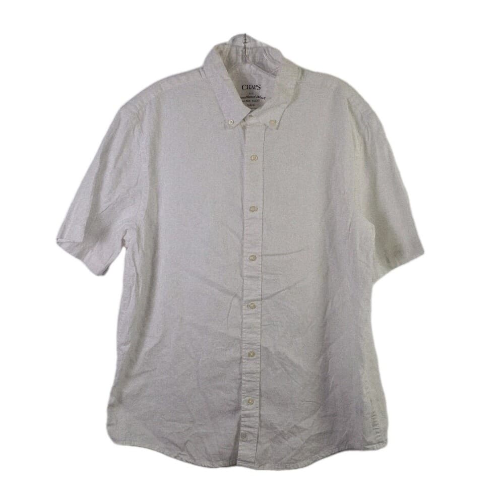 Chaps Coastland Wash Men's Large White Linen Short Sleeve Shirt - Thumbnail 11