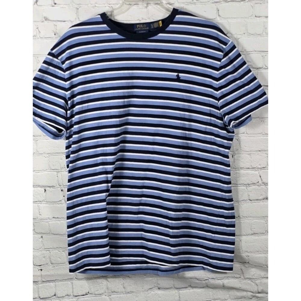 Polo Ralph Lauren Men's XL Classic Fit Blue Striped S/S T-Shirt - Thumbnail 9