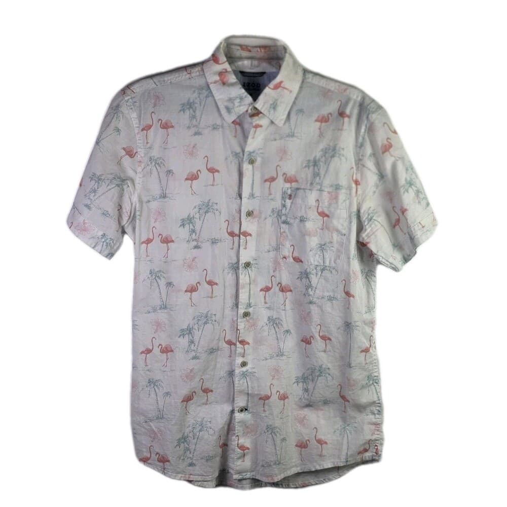 Izod Saltwater Men's Medium Flamingo Print Short Sleeve Shirt - Thumbnail 12