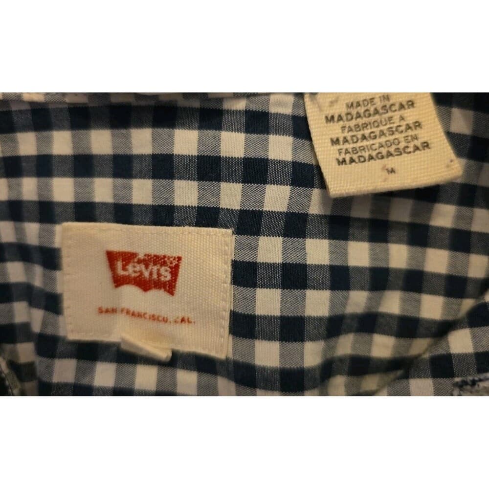 Levi's Men's Medium Black & White Check‎ Long Sleeve Button Down Shirt - Thumbnail 3