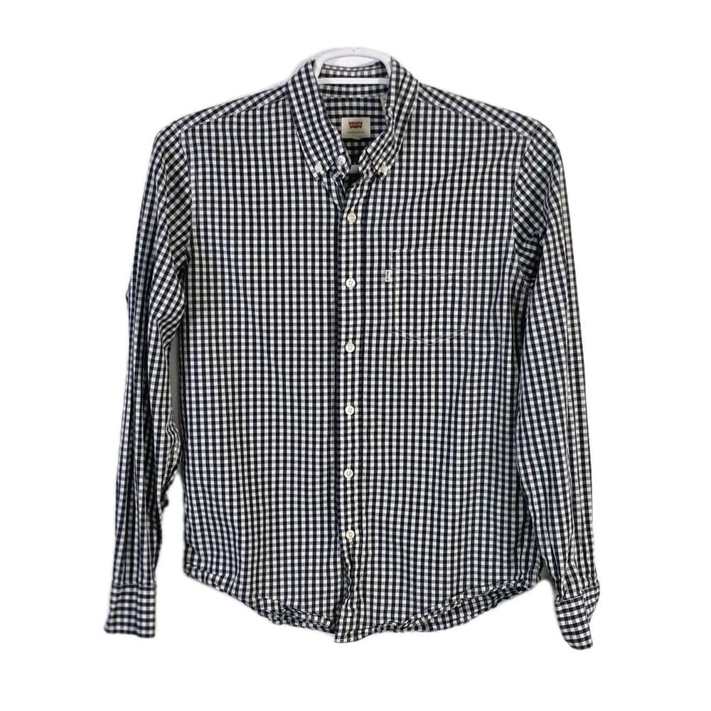 Levi's Men's Medium Black & White Check‎ Long Sleeve Button Down Shirt - Thumbnail 7