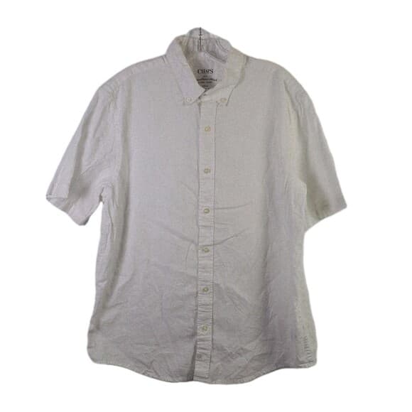 Chaps Coastland Wash Men's Large White Linen Short Sleeve Shirt - Thumbnail 12