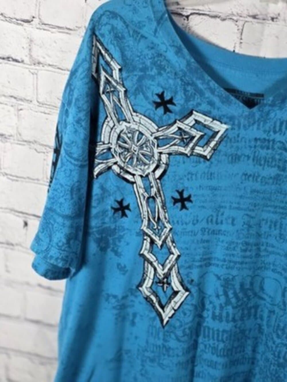 Y2K Raw State Men's Large Blue "Redemption" Grunge Punk Shirt