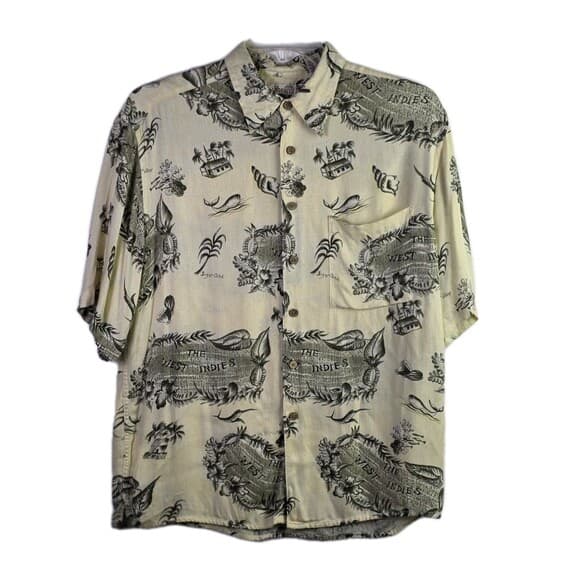 Caribbean Shirt Mens Medium Short Sleeve Casual Hawaiian Tropical Linen - Thumbnail 12