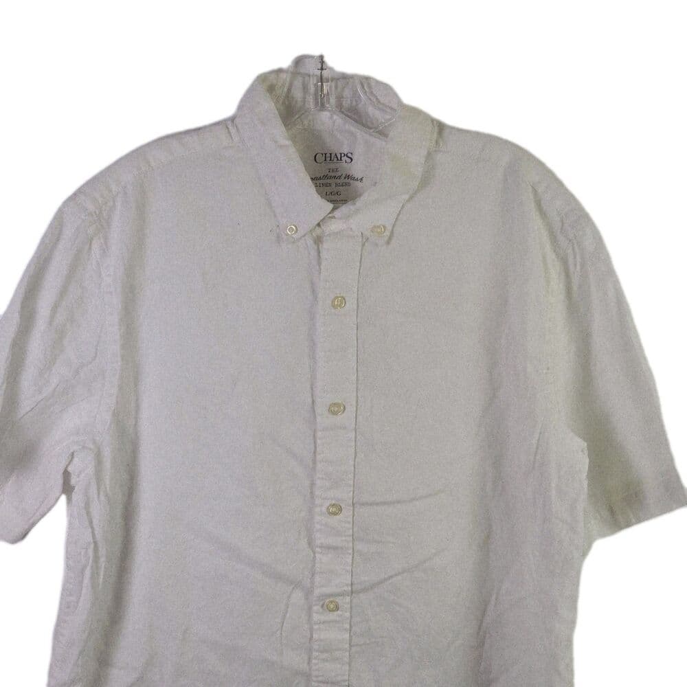 Chaps Coastland Wash Men's Large White Linen Short Sleeve Shirt