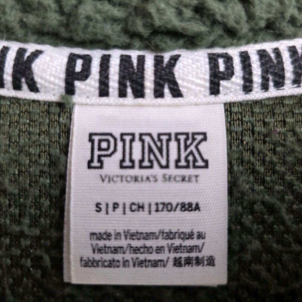 Victoria’s Secret Pink Women's Small Olive Sherpa 1/4 Zip Pullover‎ - Thumbnail 2