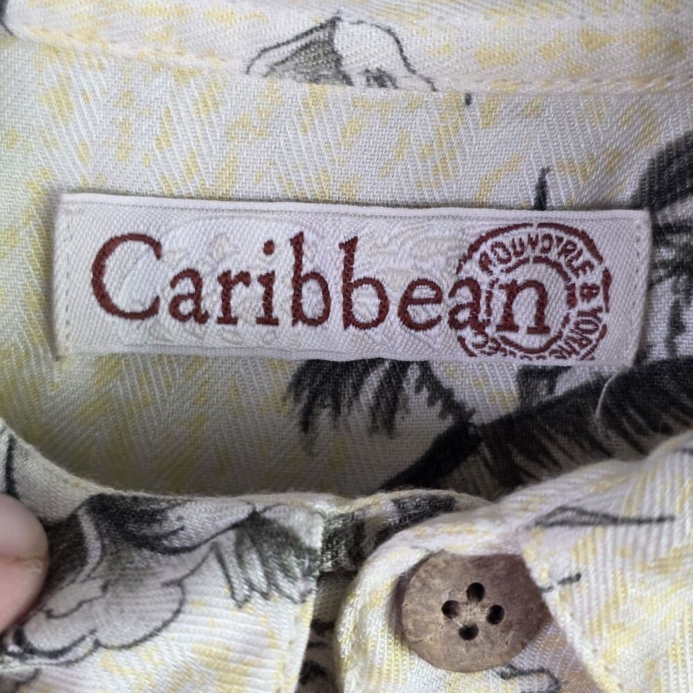 Caribbean Shirt Mens Medium Short Sleeve Casual Hawaiian Tropical Linen - Thumbnail 3