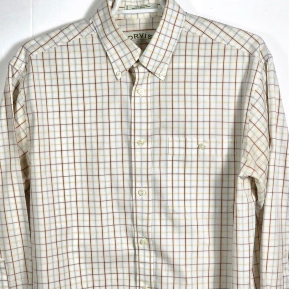 Orvis Mens Large Multicolor Windowpane Long Sleeve Button Up Shirt