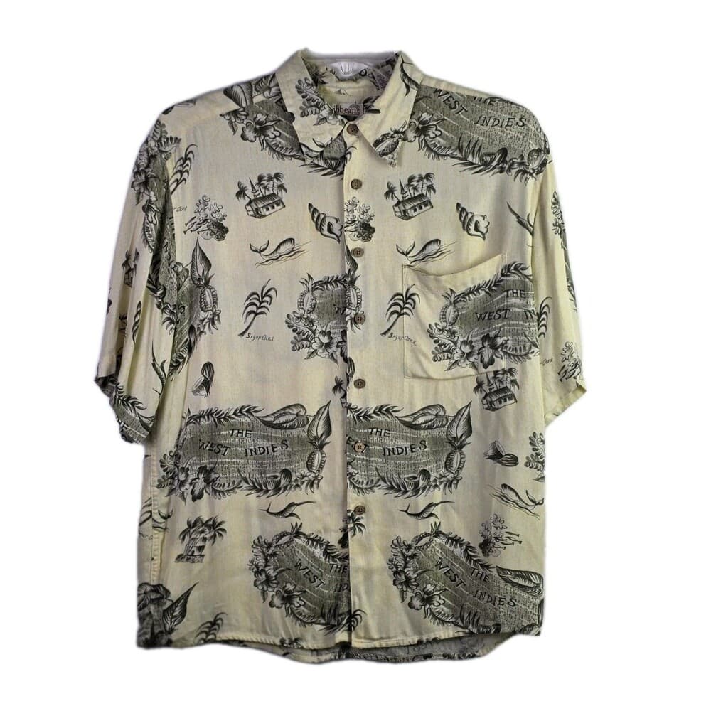 Caribbean Shirt Mens Medium Short Sleeve Casual Hawaiian Tropical Linen - Thumbnail 11