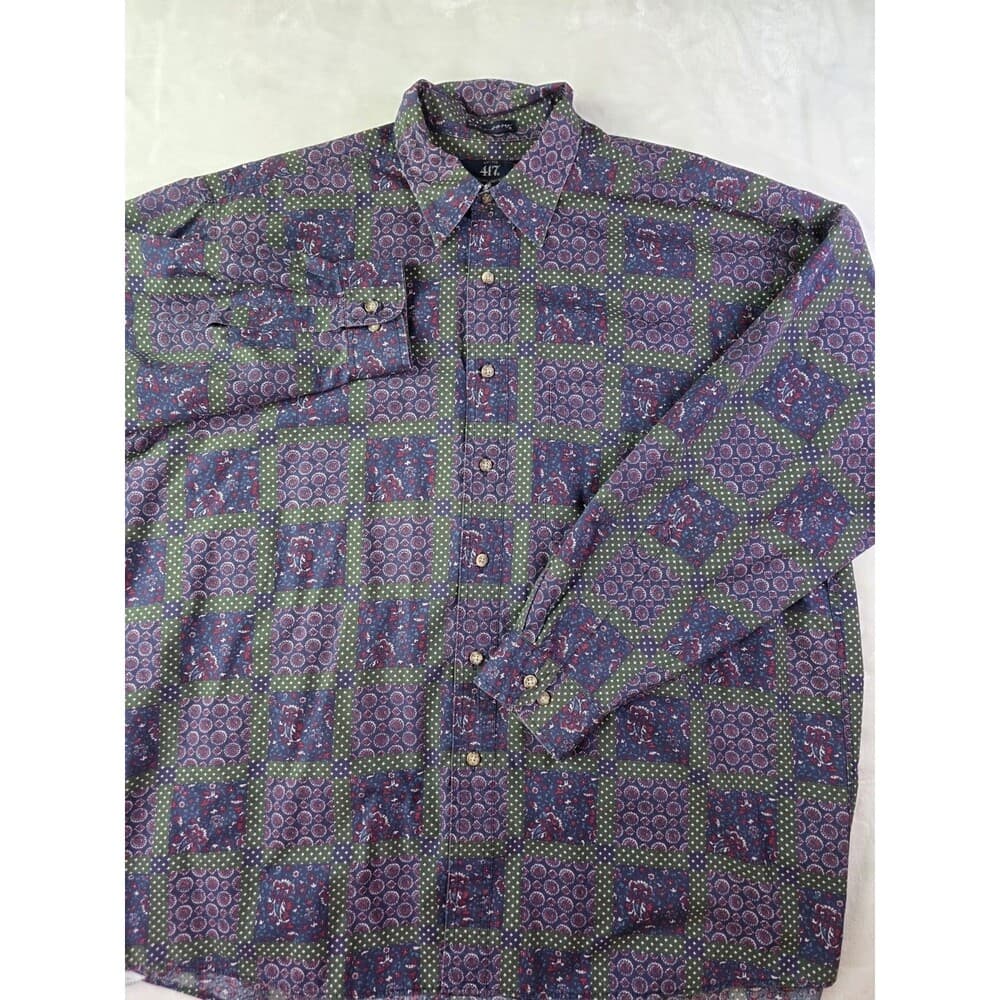 Van Heusen 417 Men's Large Multicolored Pattern Long Sleeve‎ Button Up Shirt