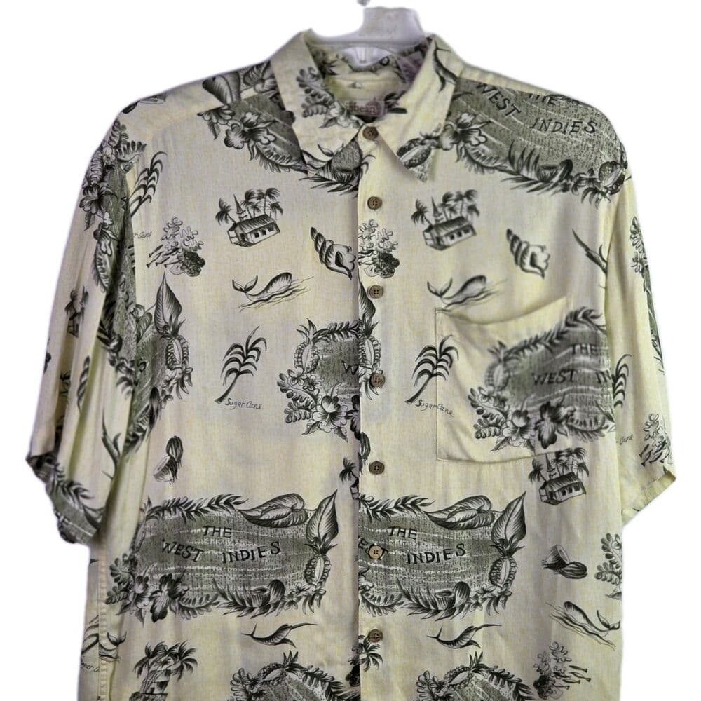 Caribbean Shirt Mens Medium Short Sleeve Casual Hawaiian Tropical Linen