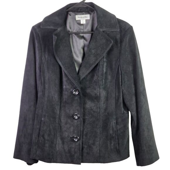 Preston & York Women's Large Black Leather‎ Blend Button Down Jacket - Thumbnail 9