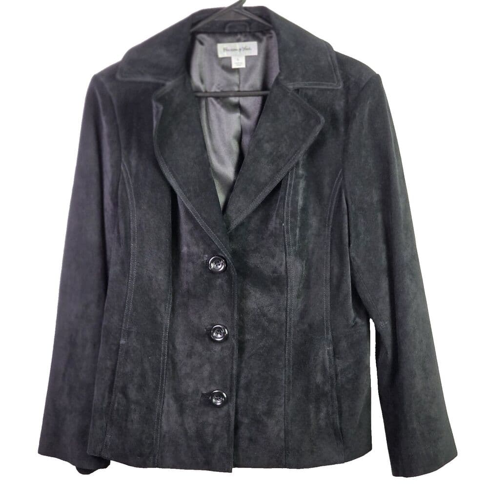 Preston & York Women's Large Black Leather‎ Blend Button Down Jacket - Thumbnail 8