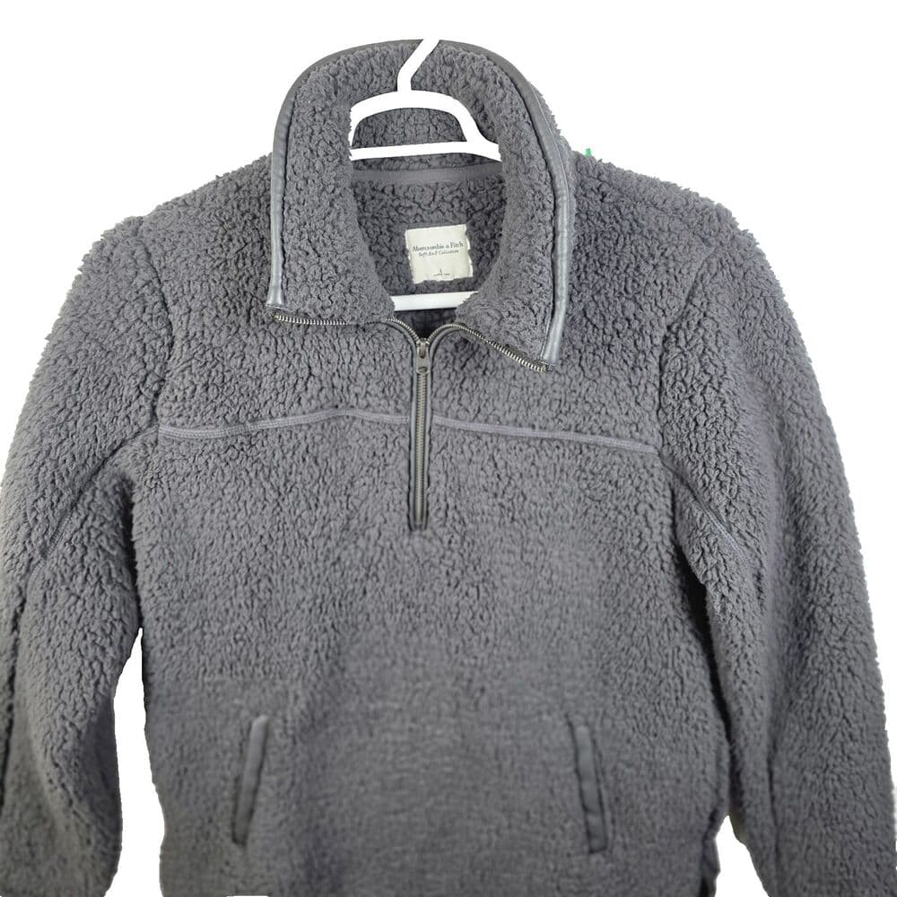 Abercrombie Sherpa Jacket Womens Large Soft Gray Quarter Zip Pullover RN 75654
