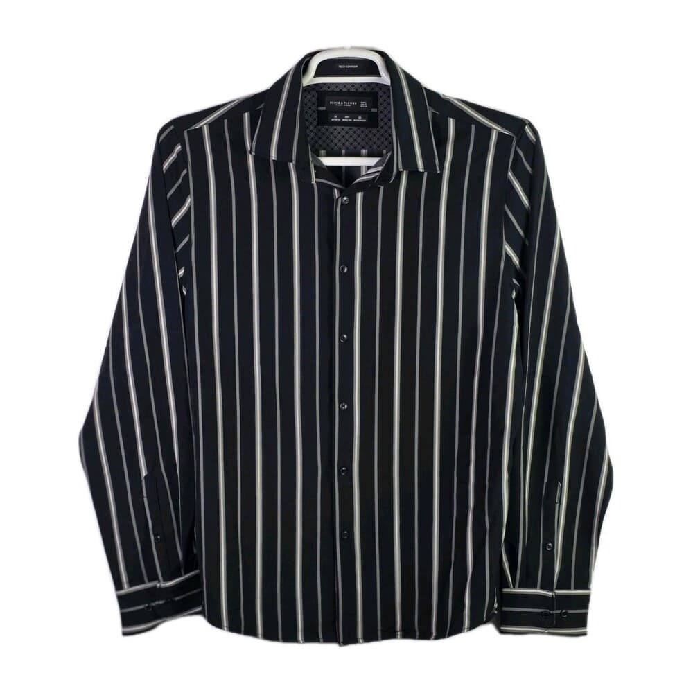 Denim and Flowers Ricky Singh Men's Large Black W/ White Stripes Button Down - Thumbnail 9