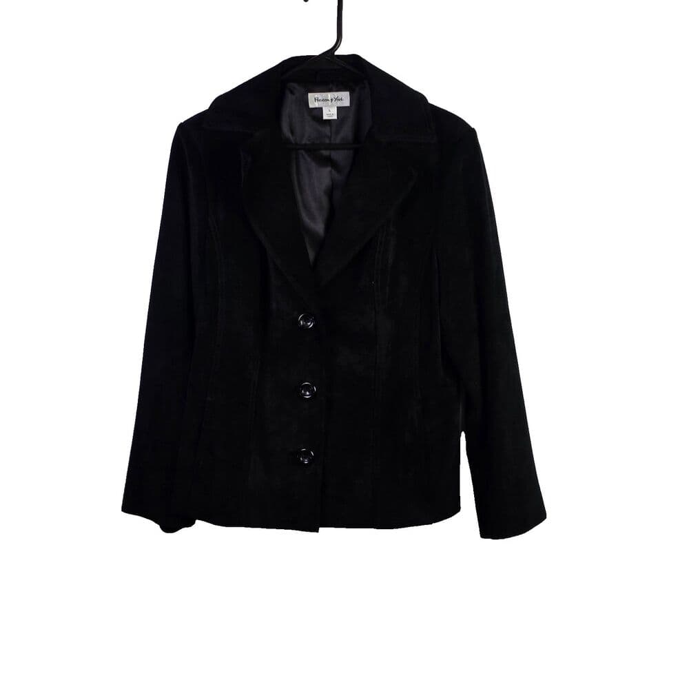 Preston & York Women's Large Black Leather‎ Blend Button Down Jacket