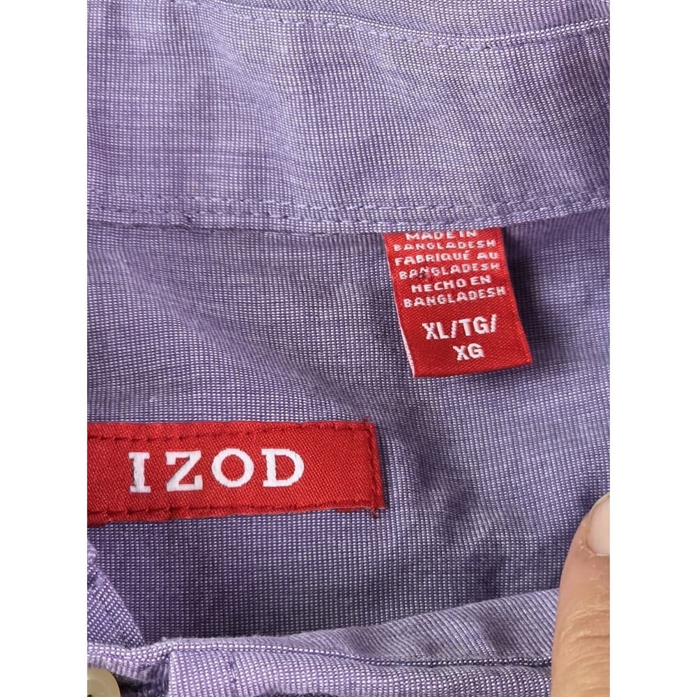 Izod Men's XL Purple White Long Sleeve Button Down Shirt - Thumbnail 2