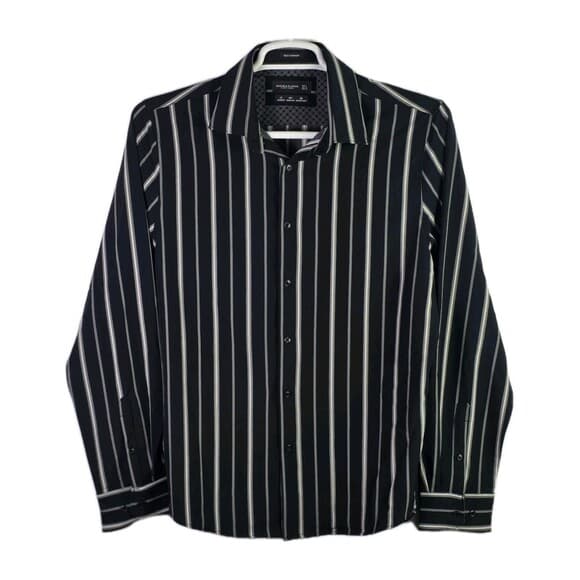 Denim and Flowers Ricky Singh Men's Large Black W/ White Stripes Button Down - Thumbnail 10