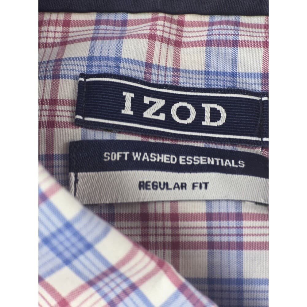 IZOD‎ All Over Stretch 16-16 1/2 Mens 34/35 Blue Check Shirt Button Down Shirt - Thumbnail 2