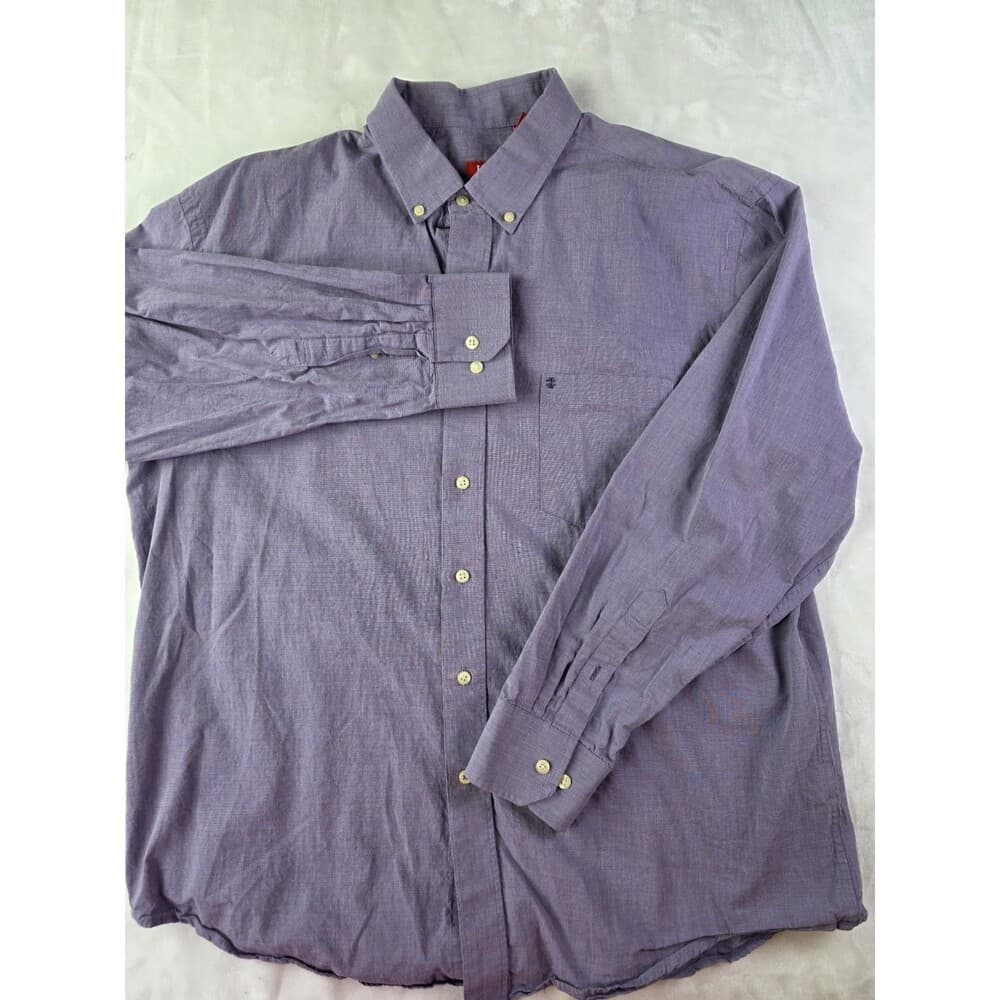 Izod Men's XL Purple White Long Sleeve Button Down Shirt - Thumbnail 6