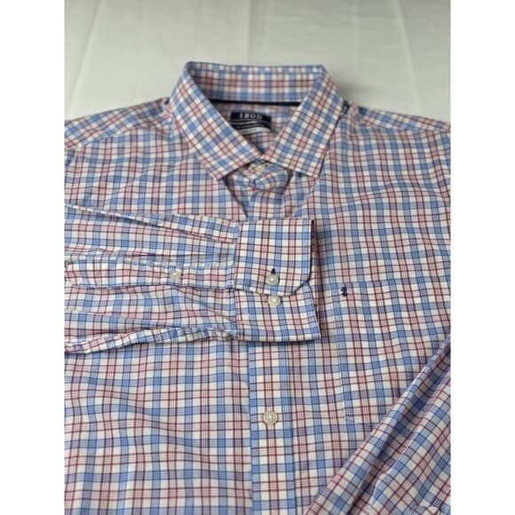 IZOD‎ All Over Stretch 16-16 1/2 Mens 34/35 Blue Check Shirt Button Down Shirt - Thumbnail 9