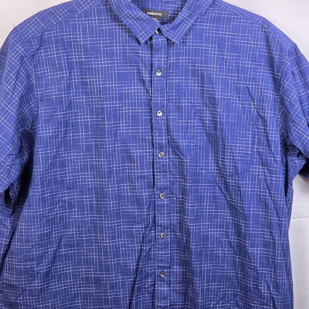 Claiborne Men’s 2XLT Blue Plaid Window‎ pain Long Sleeve Button Up Shirt