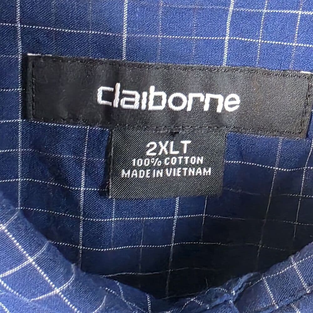 Claiborne Men’s 2XLT Blue Plaid Window‎ pain Long Sleeve Button Up Shirt - Thumbnail 2