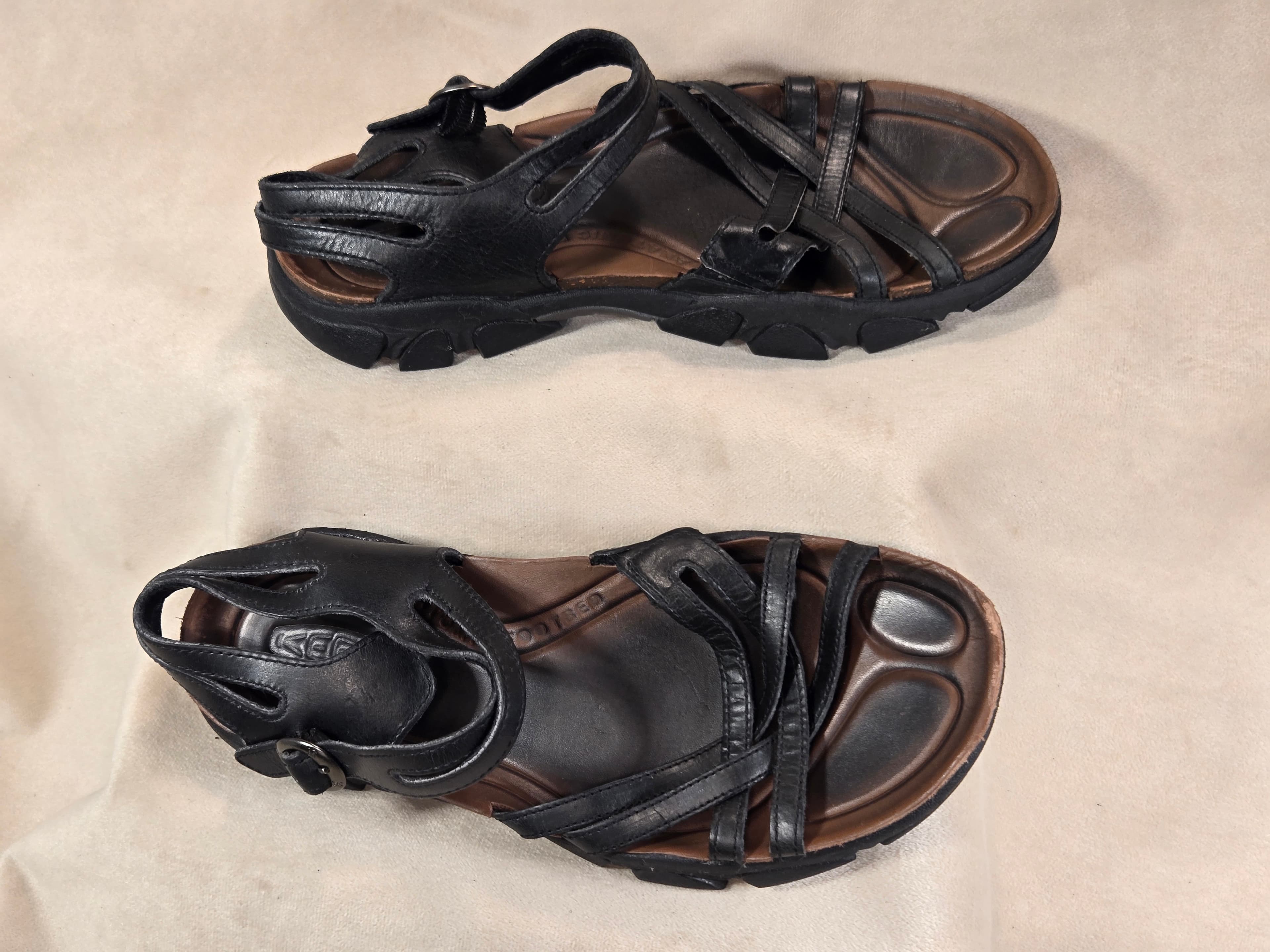 KEEN Daytona Black Leather Slide Sandals Hiking Comfort Women's Size 9 Good - Thumbnail 2
