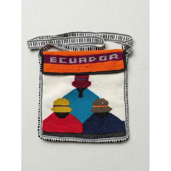 Vintage Ecuador Hand Woven Wool Crossbody Bag Tapestry Folk Art Boho Souvenir - Thumbnail 8