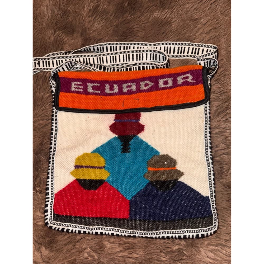 Vintage Ecuador Hand Woven Wool Crossbody Bag Tapestry Folk Art Boho Souvenir