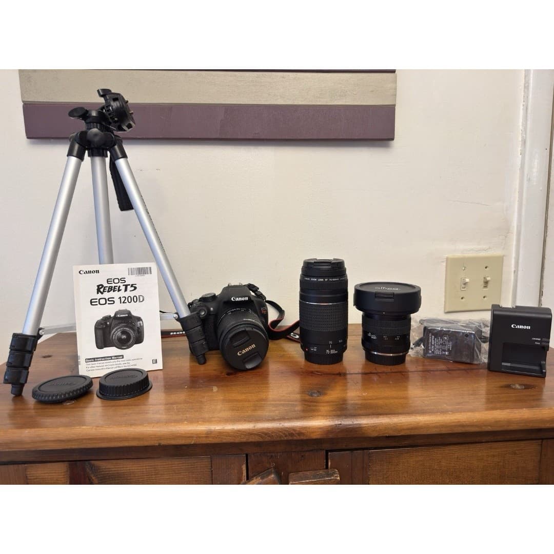 Canon EOS Rebel T5 18MP Camera Bundle With 18-55mm & 75-300mm Lenses And Extras